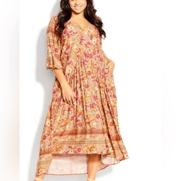 Women’s Valerie Border Dress - yellow floral (plus 18/20) - Picture 3 of 4